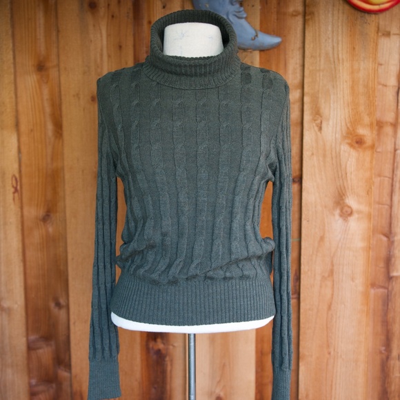 Vintage Laura Ashley 100% Wool Green Knitted Turtleneck Sweater Woman's Size M - Picture 1 of 16